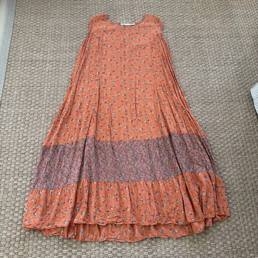 Vintage Olivia floral orange tropical maxi dress Miu Miu style women’s size 1x - Picture 7 of 11